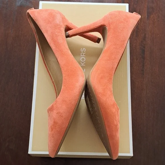 Michael Kors Women's Pink Grapefruit Suede Heels - Picture 3 of 5